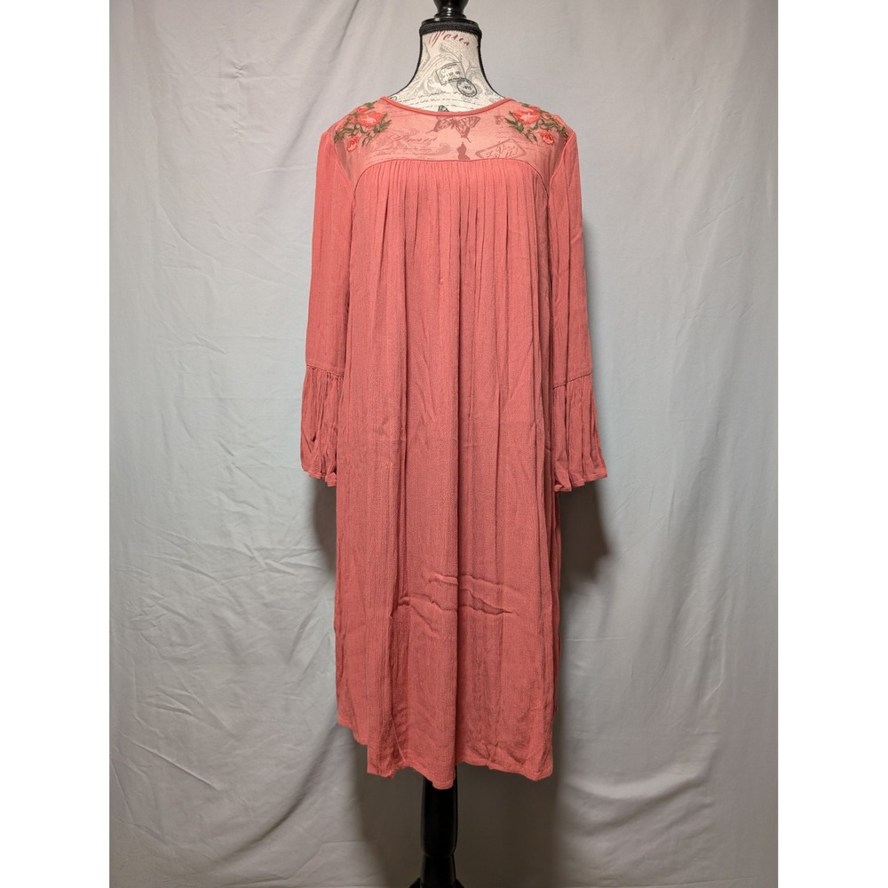 Route 66 Dusty Rose Embroidered Peasant Dress Cottagecore Boho Women's Large